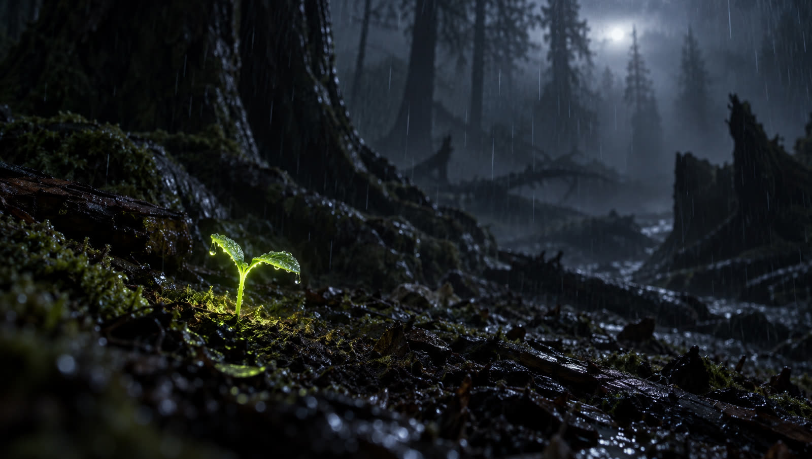 The seedling in the wild at night