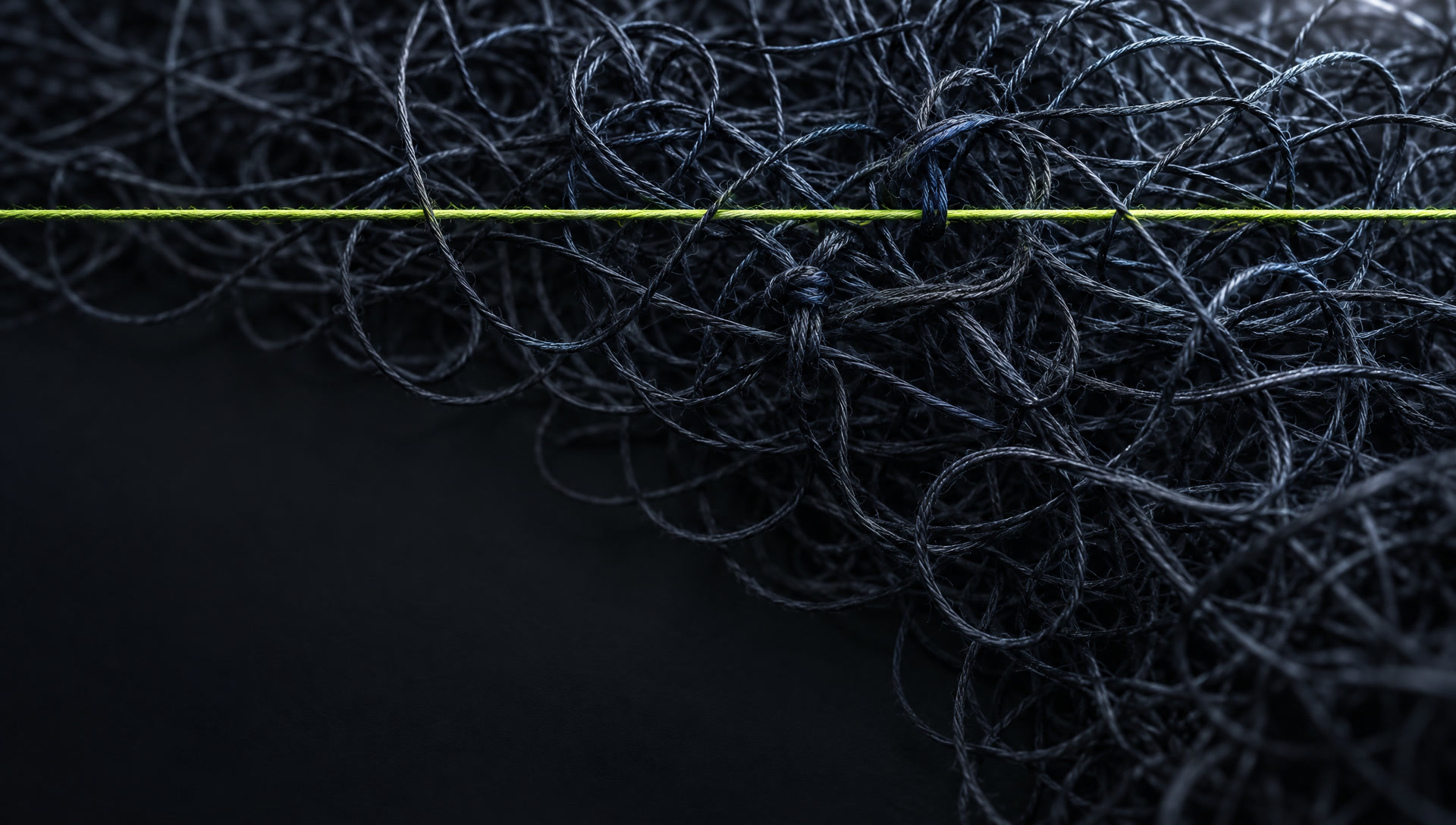 The tangle crossed by one straight lime thread